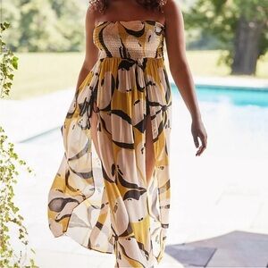 Anthropologie Yellow and Black Smocked Dress